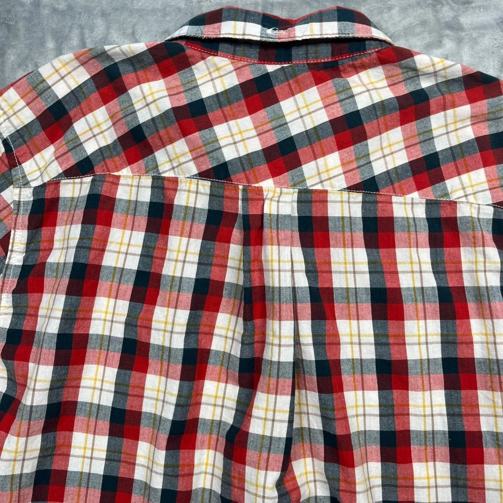 Quiksilver Plaid Button Up Shirt Mens Large Red White Black‎ Short Sleeve Surf